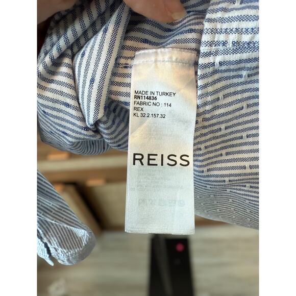 Reiss Slim Pinstriped Long Sleeve Button Down Shirt Blue White Mens Size Large - Picture 11 of 13